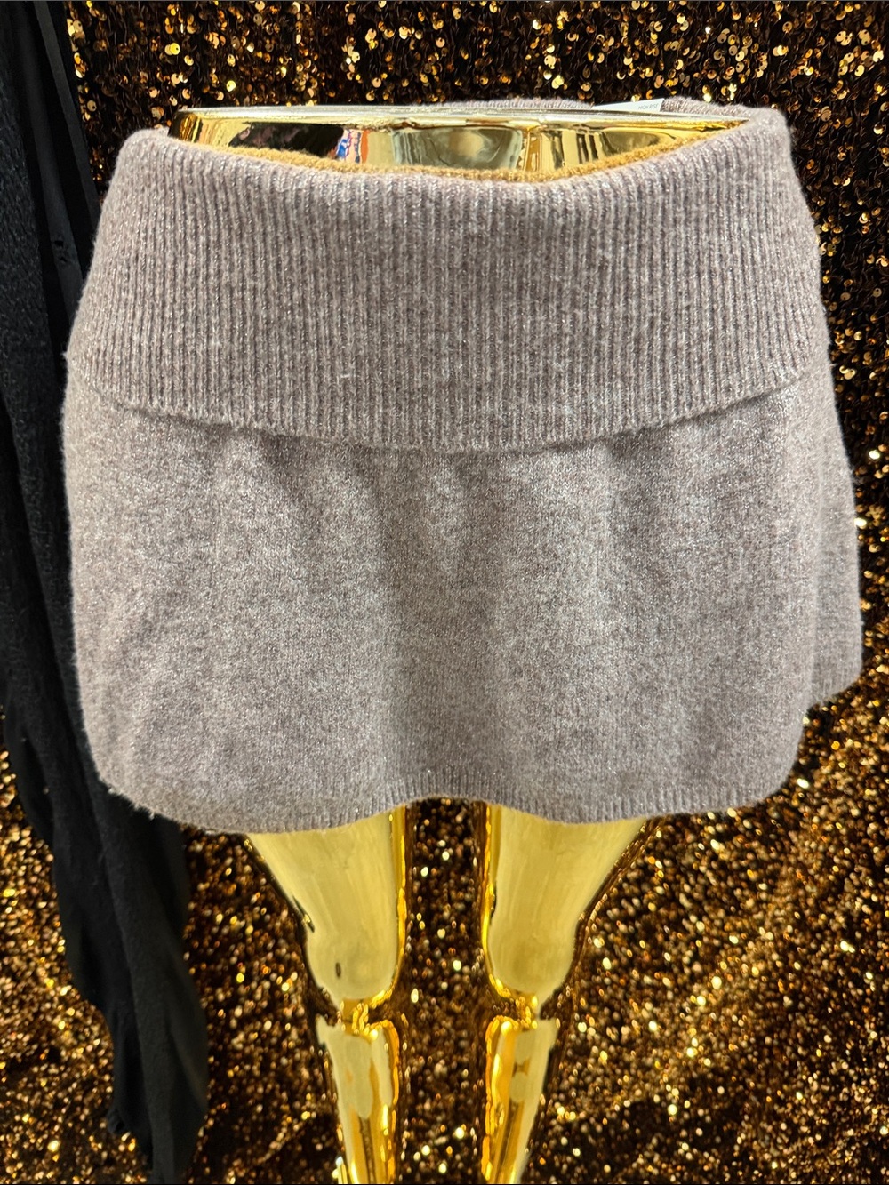 PINK Victoria's Secret Fold-Over Waist Cozy Knit Mini Skirt - Taupe